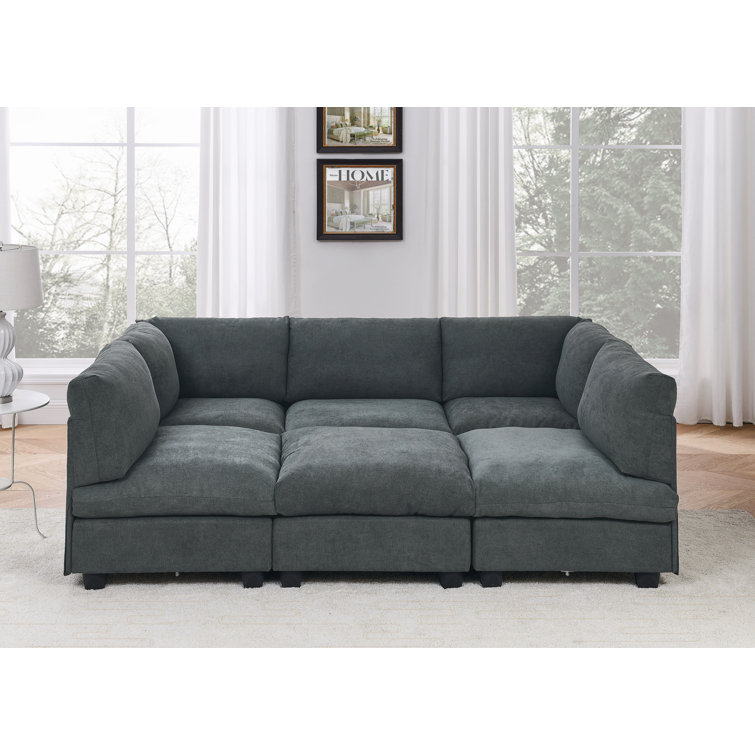6 Piece Upholstered Sectional Wade Logan Body Fabric Gray 100 Polyester Microfiber